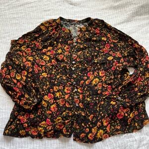Olivaceous Black and Orange Floral Blouse